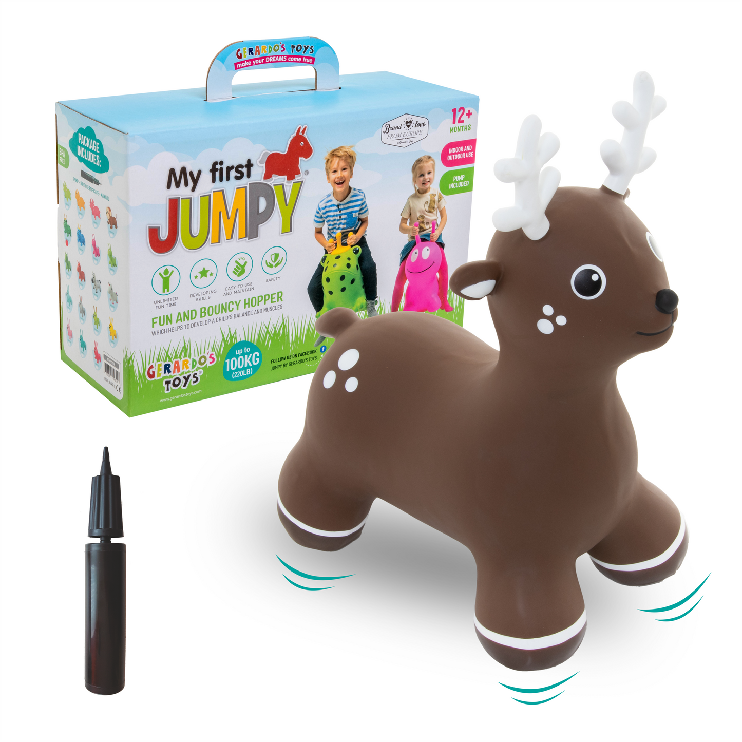 Gerrardo's Toys Jumpy Hert Skippybal - Bruin - tot 100 kg