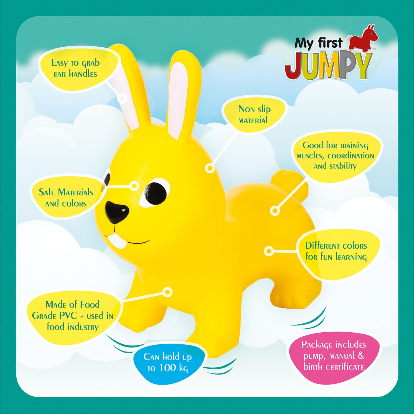 Gerrardo's Toys Jumpy Haas Skippybal - Geel - tot 100 kg