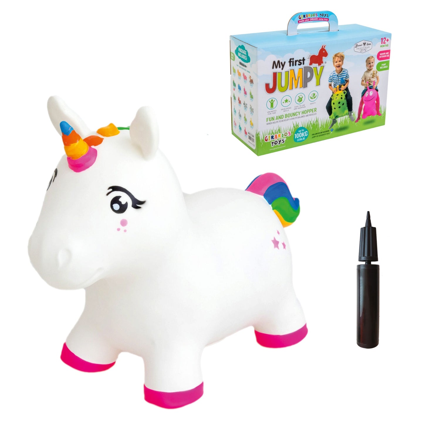Gerrardo's Toys Jumpy Eenhoorn Skippybal - Wit-Roze - tot 100 kg