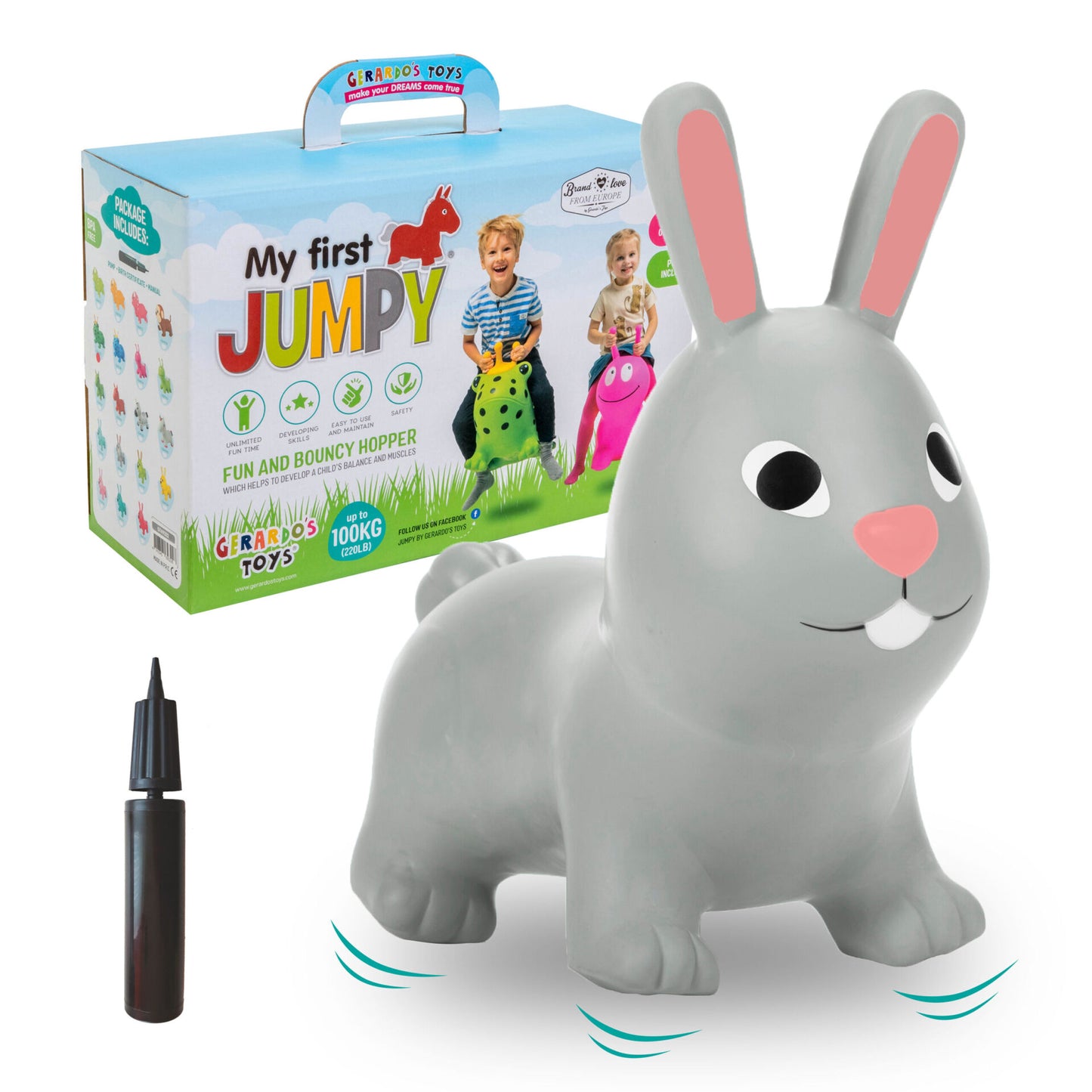 Gerrardo's Toys Jumpy Haas Skippybal - Grijs - tot 100 kg