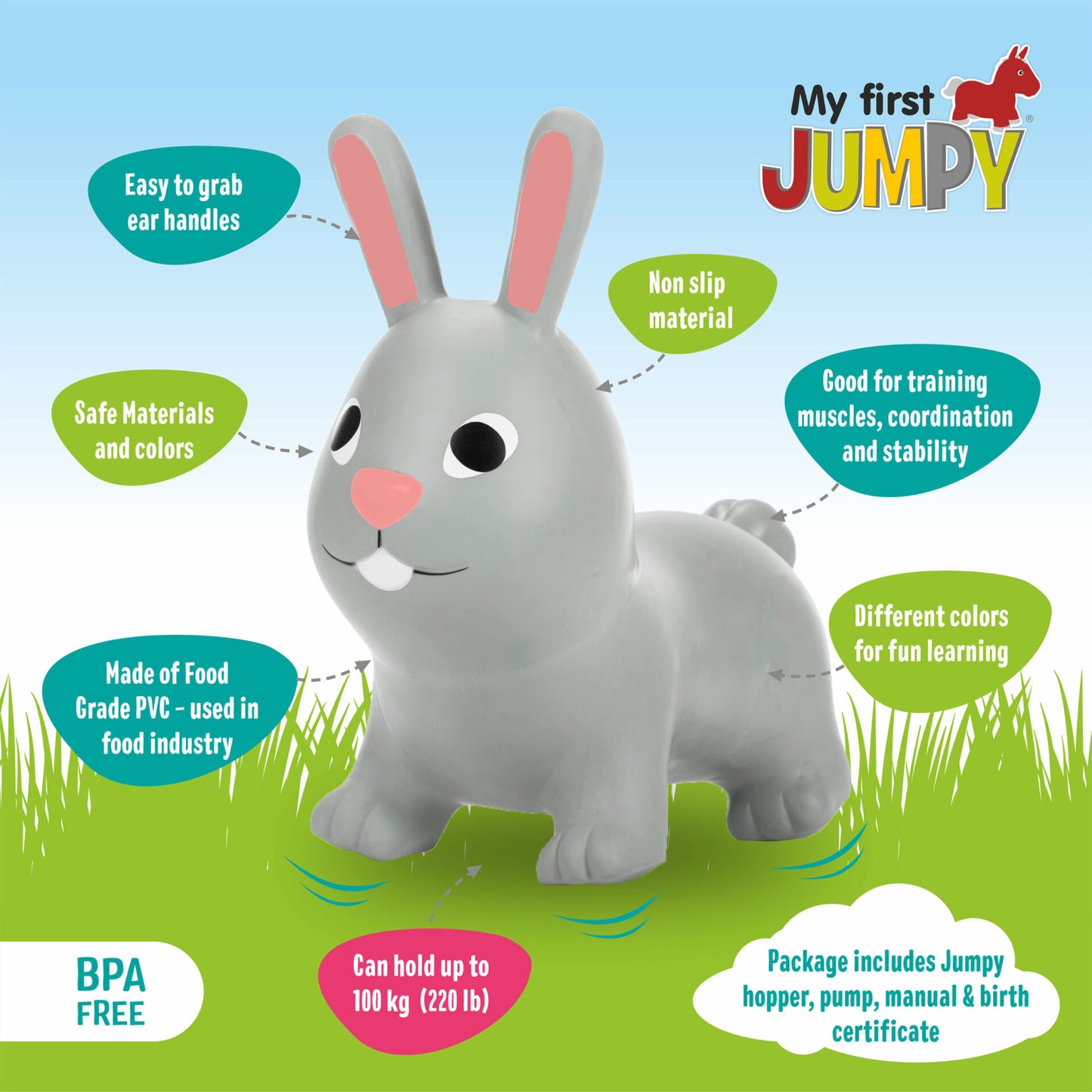 Gerrardo's Toys Jumpy Haas Skippybal - Grijs - tot 100 kg