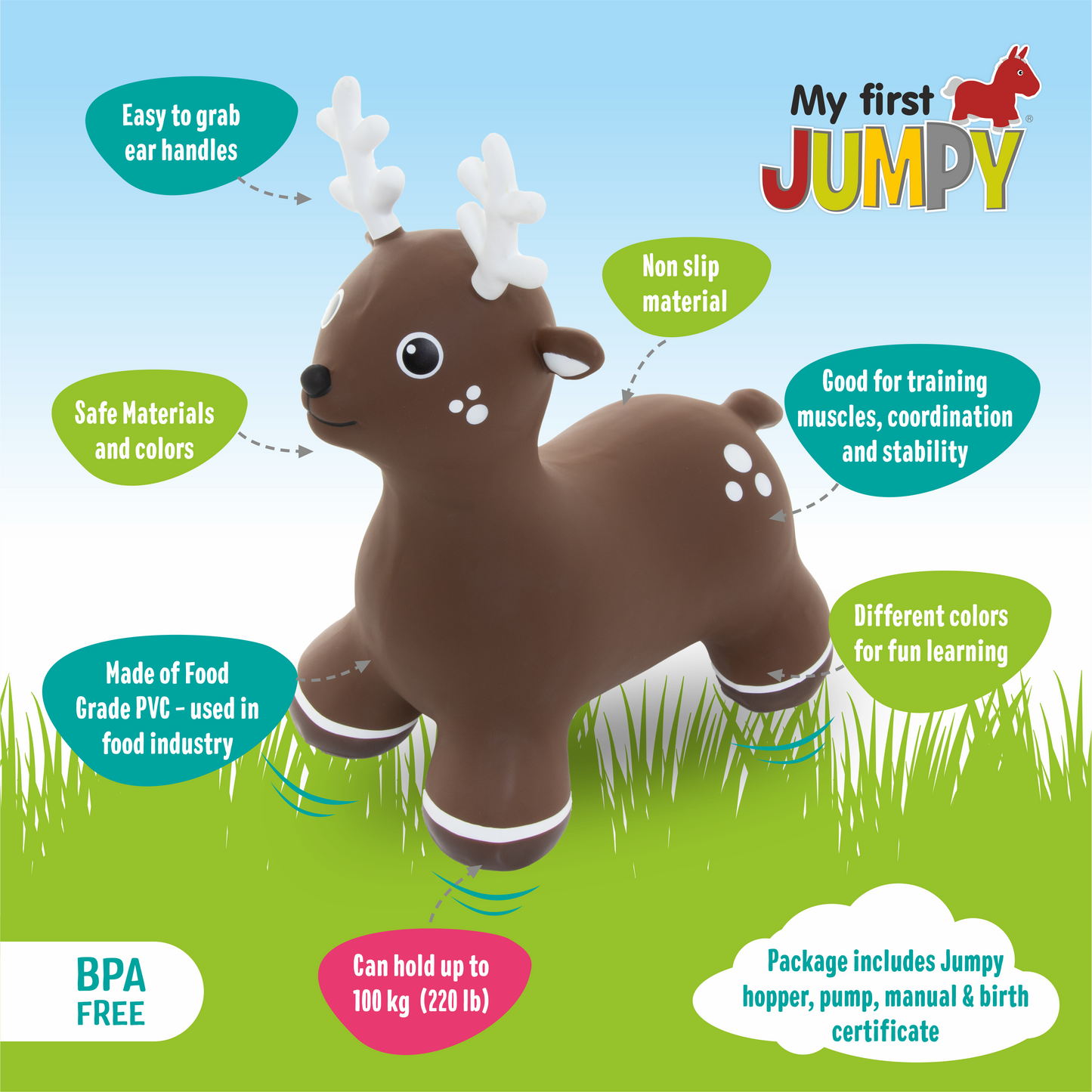 Gerrardo's Toys Jumpy Hert Skippybal - Bruin - tot 100 kg