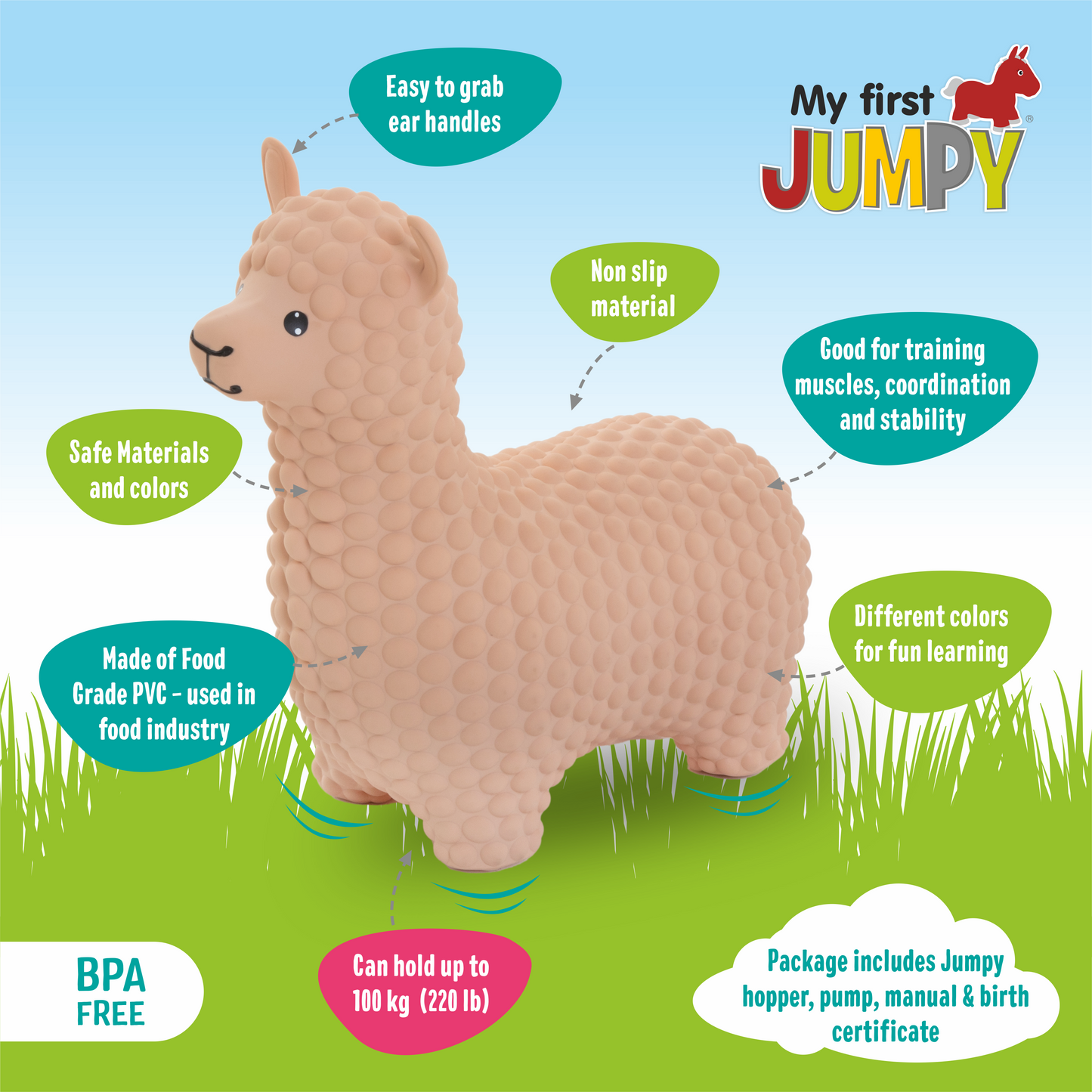 Gerrardo's Toys Jumpy Alpaca Skippybal - Beige - tot 100 kg