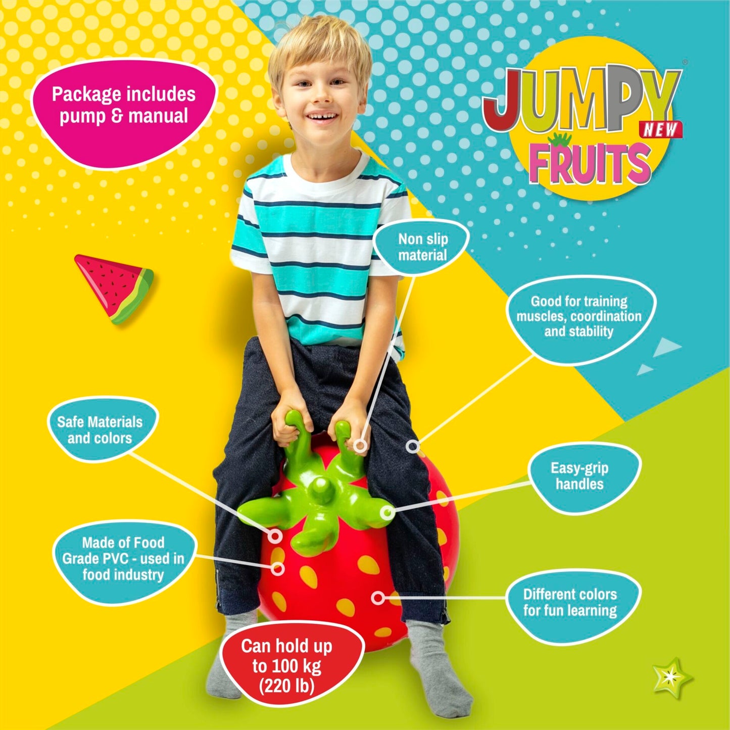 Gerrardo's Toys Jumpy Aardbei Skippybal - tot 100 kg