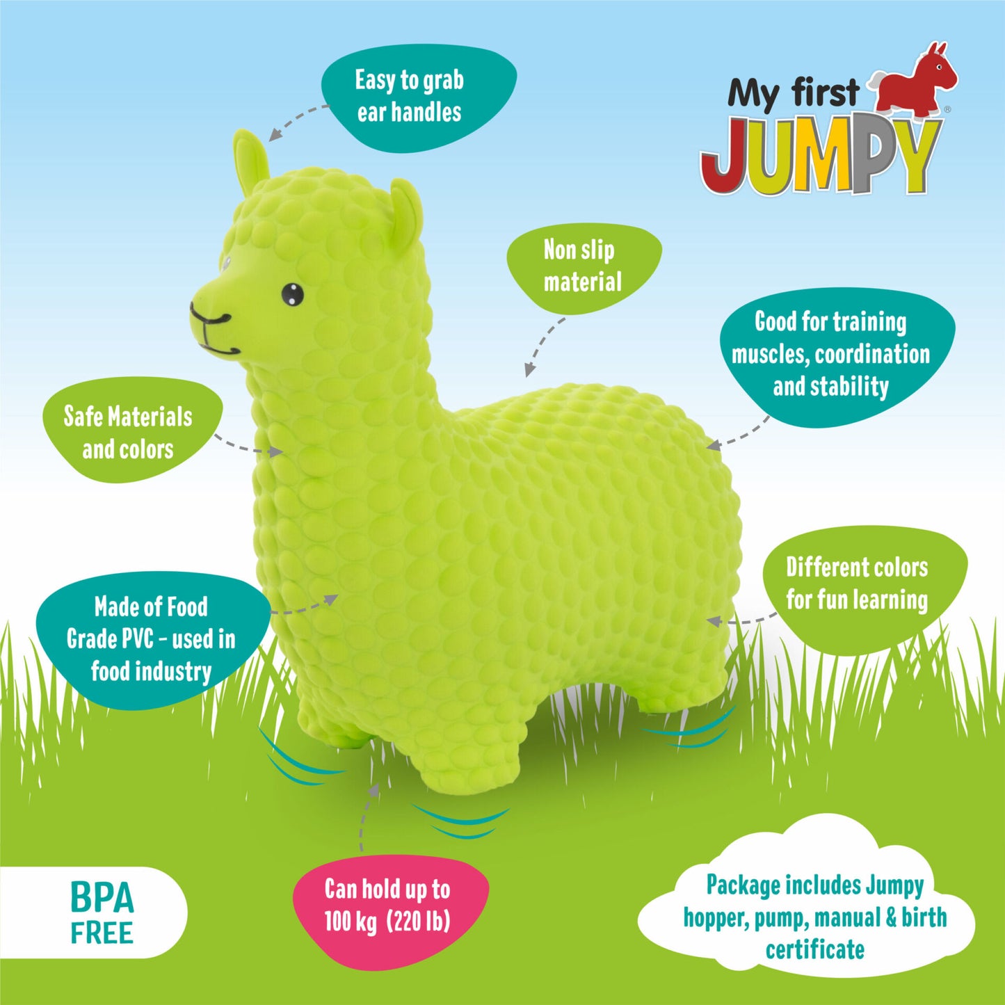 Gerrardo's Toys Jumpy Alpaca Skippybal - Lime Groen - tot 100 kg