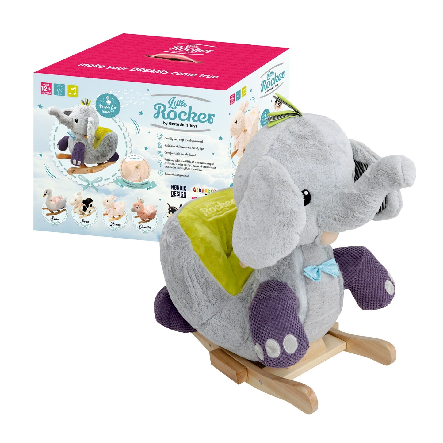 Gerrardo's Toys Little Rocker Olifant Hobbelpaard - met Muziek - tot 35 kg