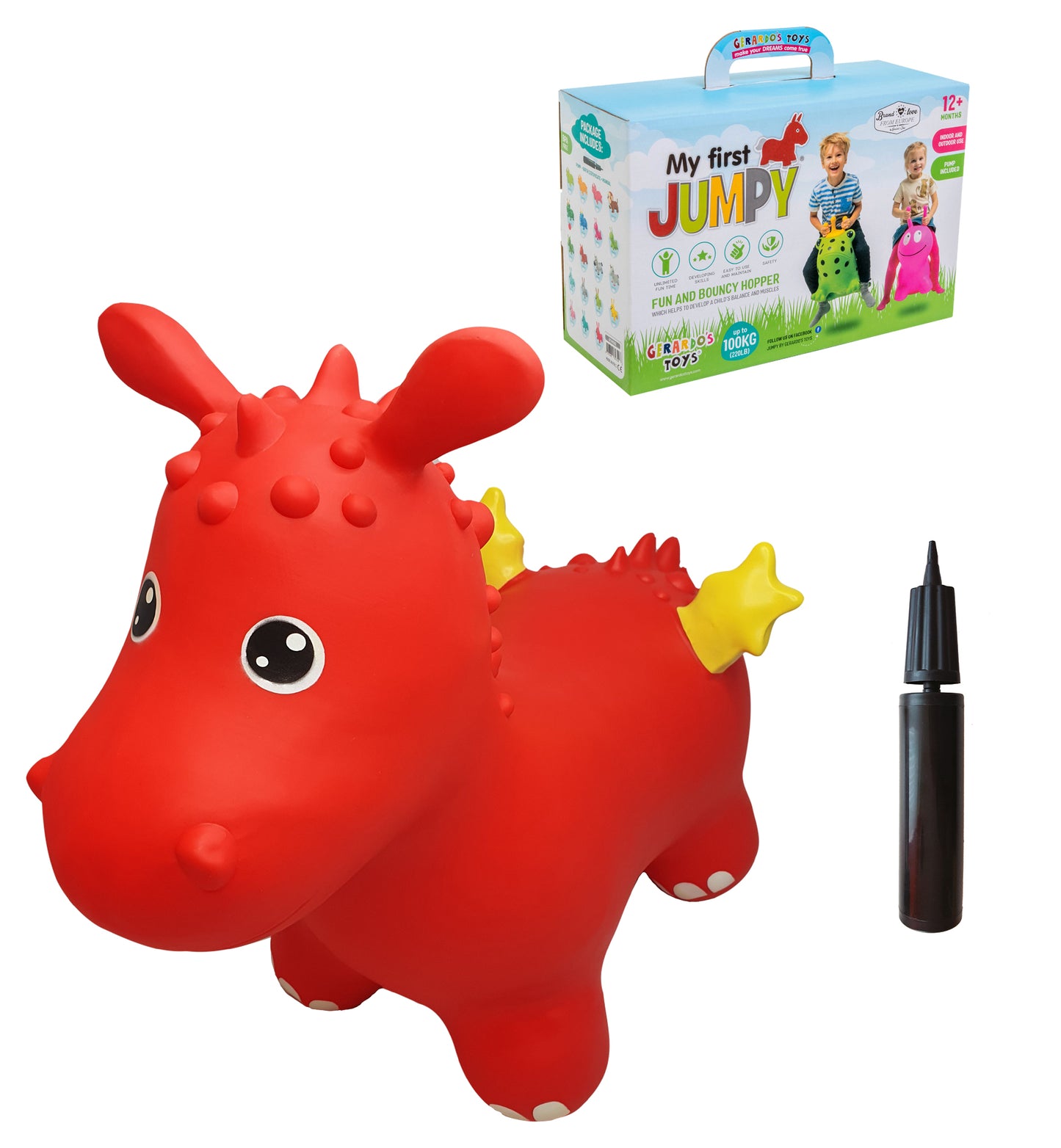 Gerardo's Toys Jumpy Draak Skippybal - Rood - tot 100 kg