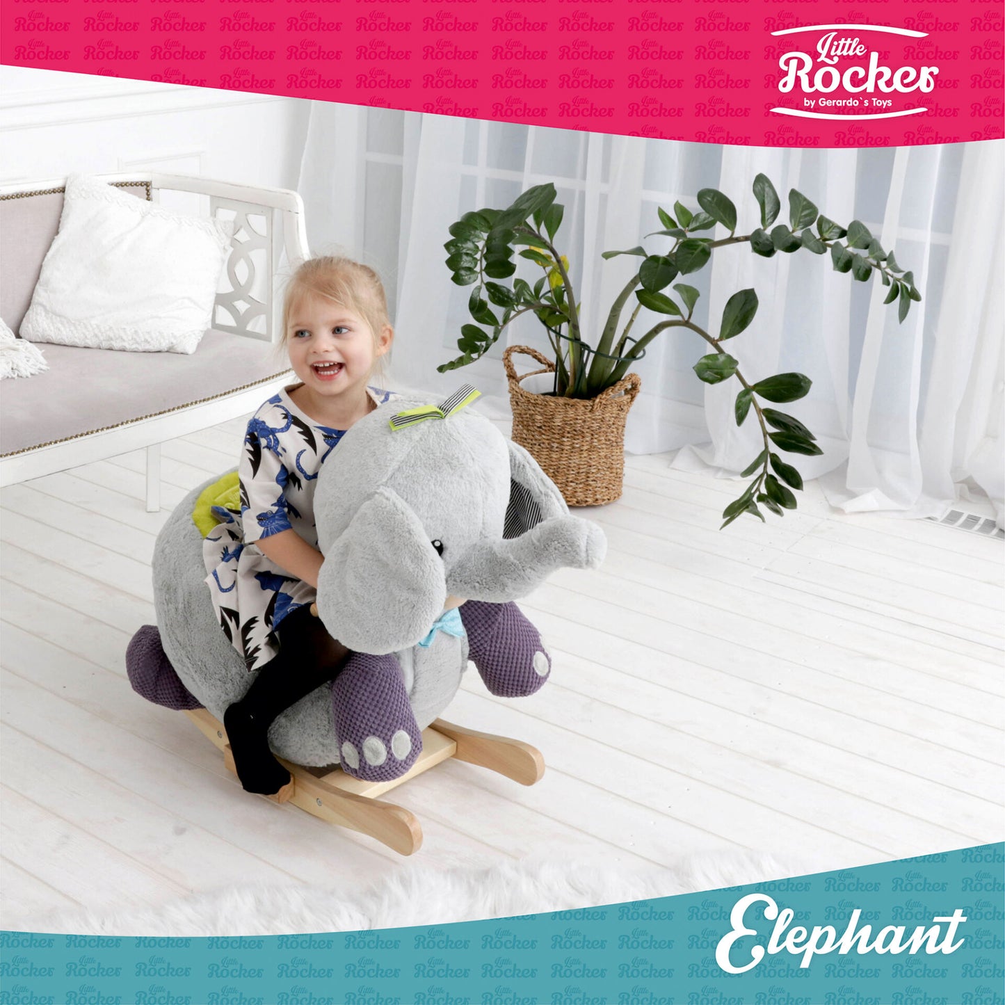 Gerrardo's Toys Little Rocker Olifant Hobbelpaard - met Muziek - tot 35 kg
