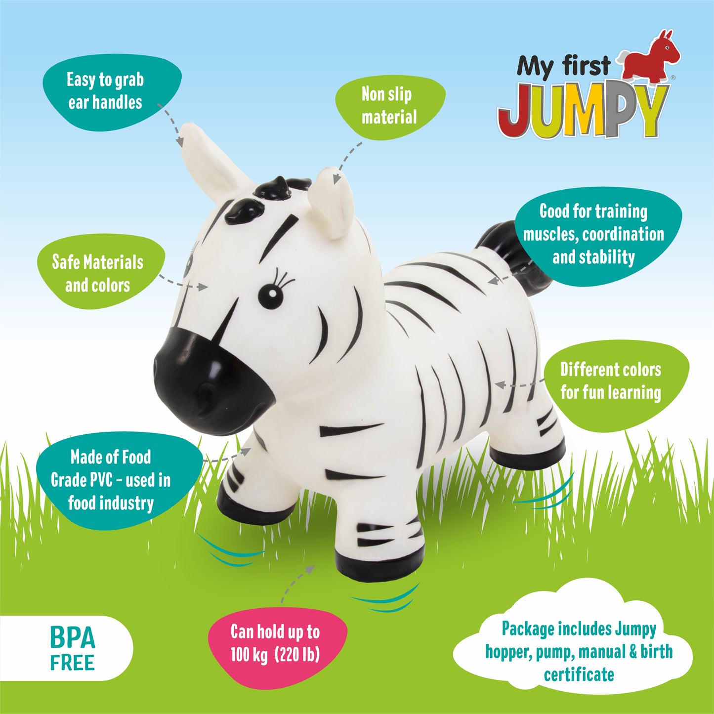 Gerrardo's Toys Jumpy Zebra Skippybal - tot 100 kg
