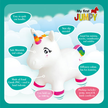 Gerrardo's Toys Jumpy Eenhoorn Skippybal - Wit-Roze - tot 100 kg